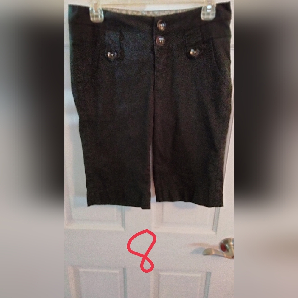 Women's Black Bermuda Shorts with Button-Front Detail